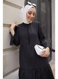 Black - Button Collar - Modest Dress