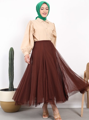 Brown - Fully Lined - Skirt - Vav