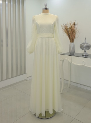 Ecru - Fully Lined - Modest Evening Dress - Rana Zenn