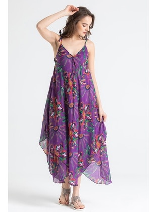 Fully Lined - Purple - Beach Dress - ELİŞ ŞİLE BEZİ