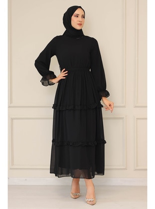 SARETEX Black Modest Dress