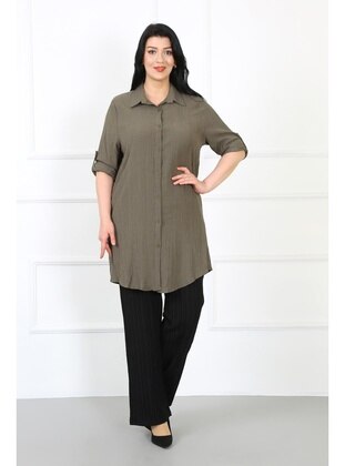 Khaki - Plus Size Tunic - By Alba Collection