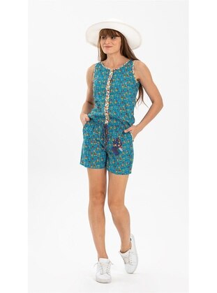 Turquoise - Unlined - Skirt Overalls - ELİŞ ŞİLE BEZİ