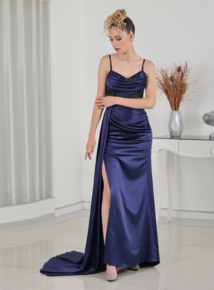 Navy Blue - Unlined - Modest Evening Dress - Rana Zenn