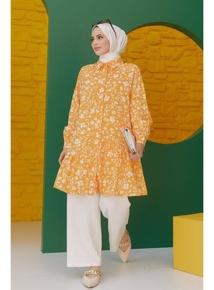 Hijab Floral Patterned Tunic Yellow