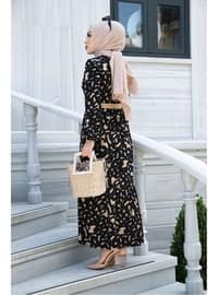 Verda Modest Dress With Skirt Frill Straw Belt 264 Black