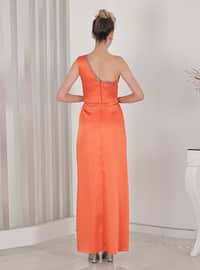 Orange - Unlined - Modest Evening Dress