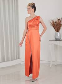 Orange - Unlined - Modest Evening Dress