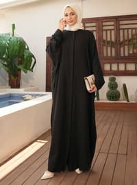Black - Button Collar - Unlined - Modest Dress