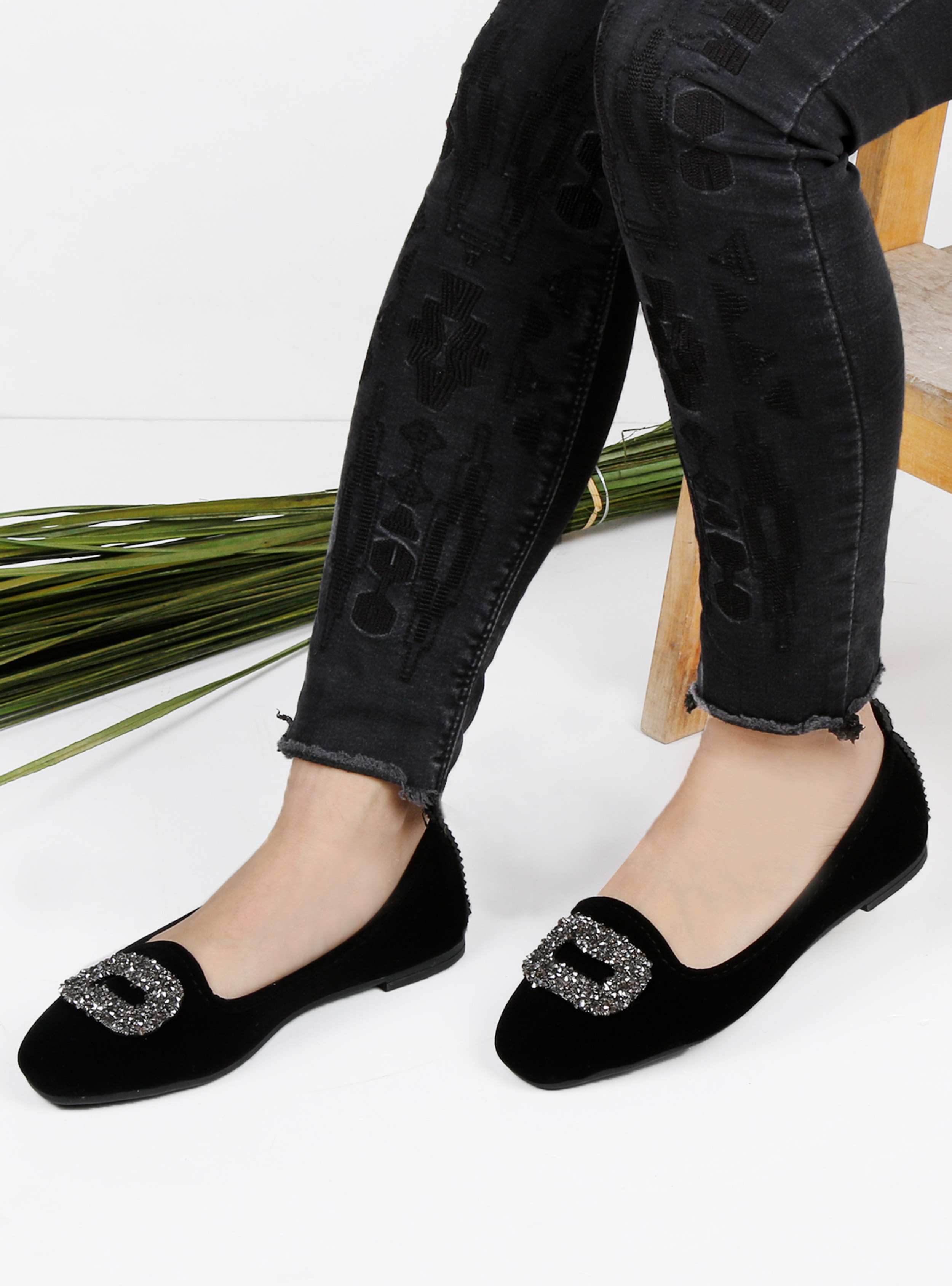 Black - Silver Color - Loafer - Flat Shoes