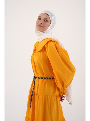 Yellow - Round Collar - Modest Dress - ALLDAY