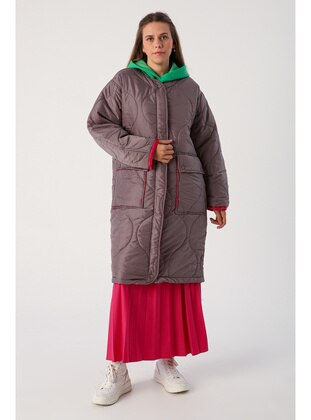 Sand Color Lining Oversize Coat With Neon Piping