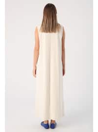 Ecru - Unlined - Crew neck - Modest Dress