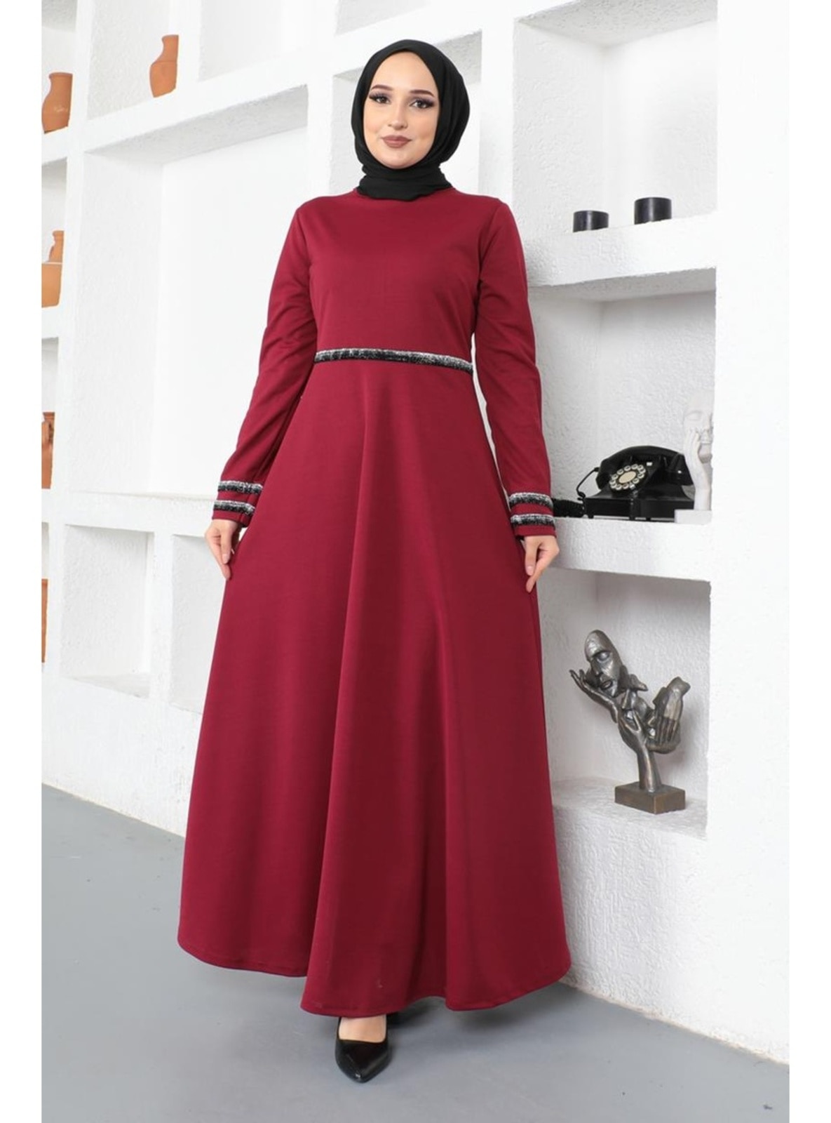 Burgundy - Modest Dress