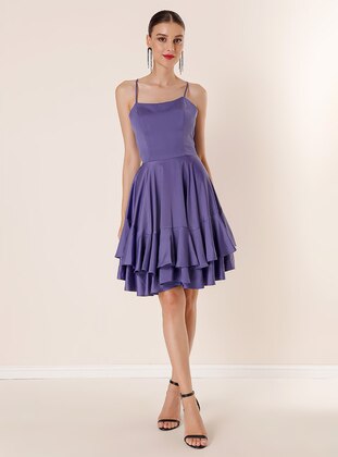 Fully Lined - Light purple - V neck Collar - Evening Dresses - By Saygı