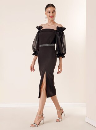 Unlined - Black - Sweatheart Neckline - Evening Dresses - By Saygı