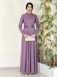 Lilac - Fully Lined - Crew neck - Modest Evening Dress