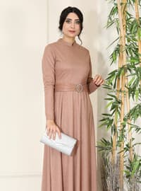 Salmon - Fully Lined - Crew neck - Modest Evening Dress