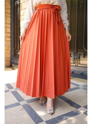 Orange - Unlined - Skirt - Burcu Fashion