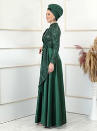 Green - Fully Lined - Dog collar - Modest Evening Dress