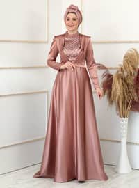 Dusty Rose - Fully Lined - Dog collar - Modest Evening Dress