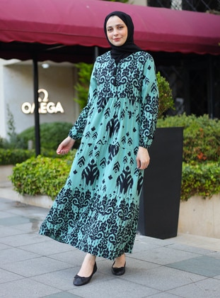 Sea Green - Multi - Unlined - Modest Dress - ZENANE