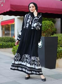 Black - Multi - Unlined - Modest Dress