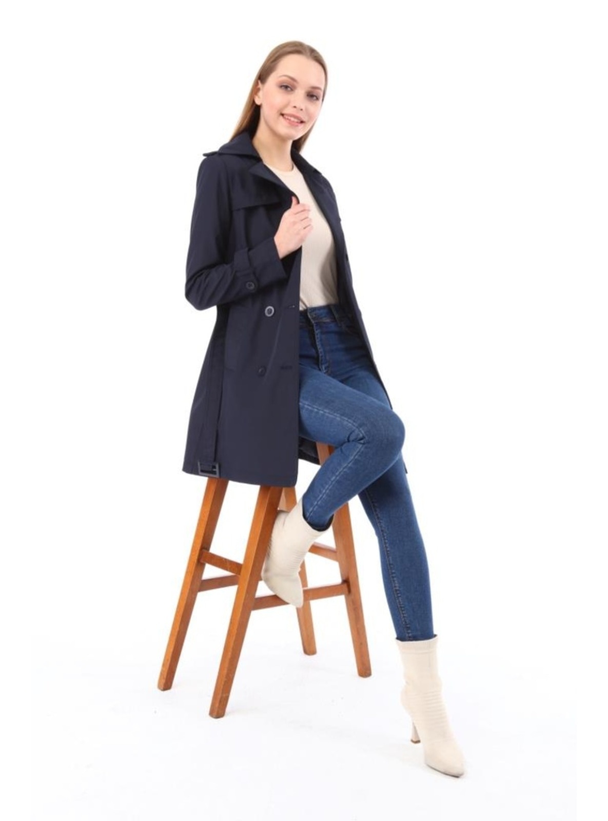 Navy Blue Plus Size Trench coat