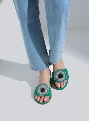 Green - Sandal - Slippers - Dilipapuç