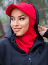 أحمر - من لون واحد - حجابات جاهزة