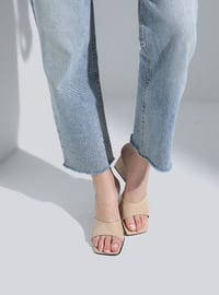 Beige - Heeled Slippers - Slippers