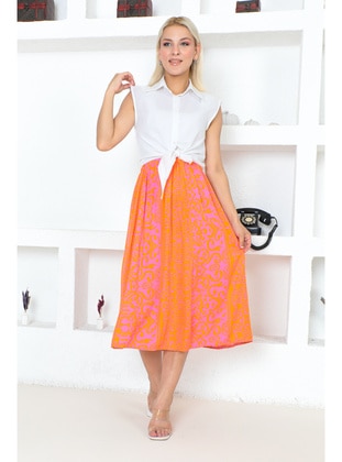 Orange - Plus Size Skirt - Maymara