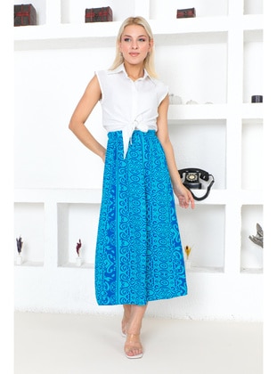 Saxe Blue - Plus Size Skirt - Maymara