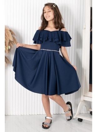 Navy Blue - Girls` Evening Dress - MFA Moda