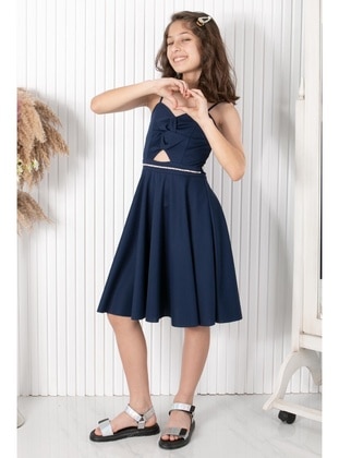 Navy Blue - Girls` Evening Dress - MFA Moda