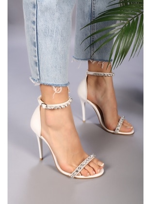 Women's White  Stone Single Strap High Heel Shoes White