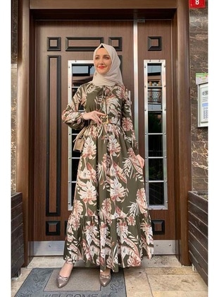 Palm Print Dress Khaki