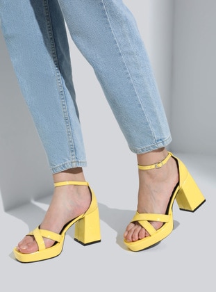 Yellow - High Heel - Evening Shoes - Dilipapuç