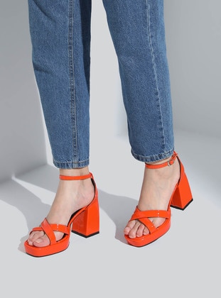 Orange - High Heel - Evening Shoes - Dilipapuç