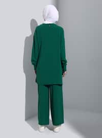Aerobin Pocket Detailed Twin Tunic and Pant Set - Emerald Green - Refka