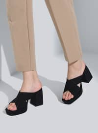 Black - Heeled Slippers - Slippers