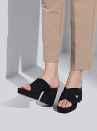 Black - Heeled Slippers - Slippers