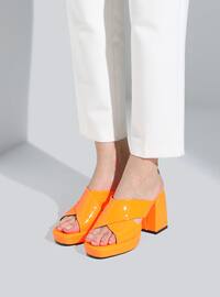 Orange - Heeled Slippers - Slippers