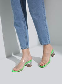 Green - Heeled Slippers - Slippers