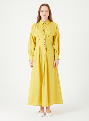Mustard - Cuban Collar - Unlined - 500gr - Modest Dress - GARZİA İTALİA
