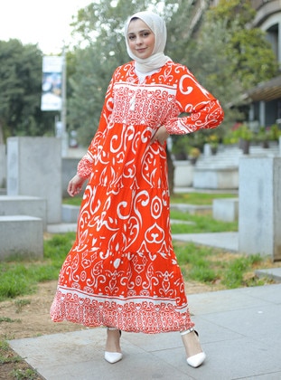 Orange - Unlined - Modest Dress - ZENANE