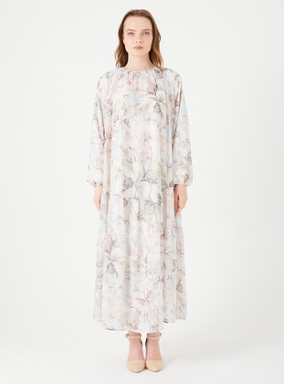 Pink - Floral - Crew neck - Fully Lined - Modest Dress - Savewell Woman