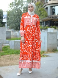 Orange - Unlined - Modest Dress