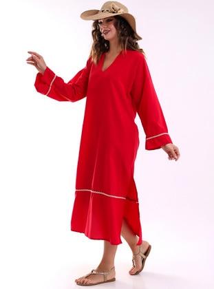 Red - Modest Dress - Ladymina Pijama