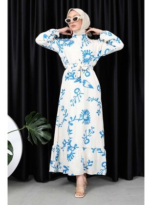 Saxe Blue - Unlined - Modest Dress - İmaj Butik